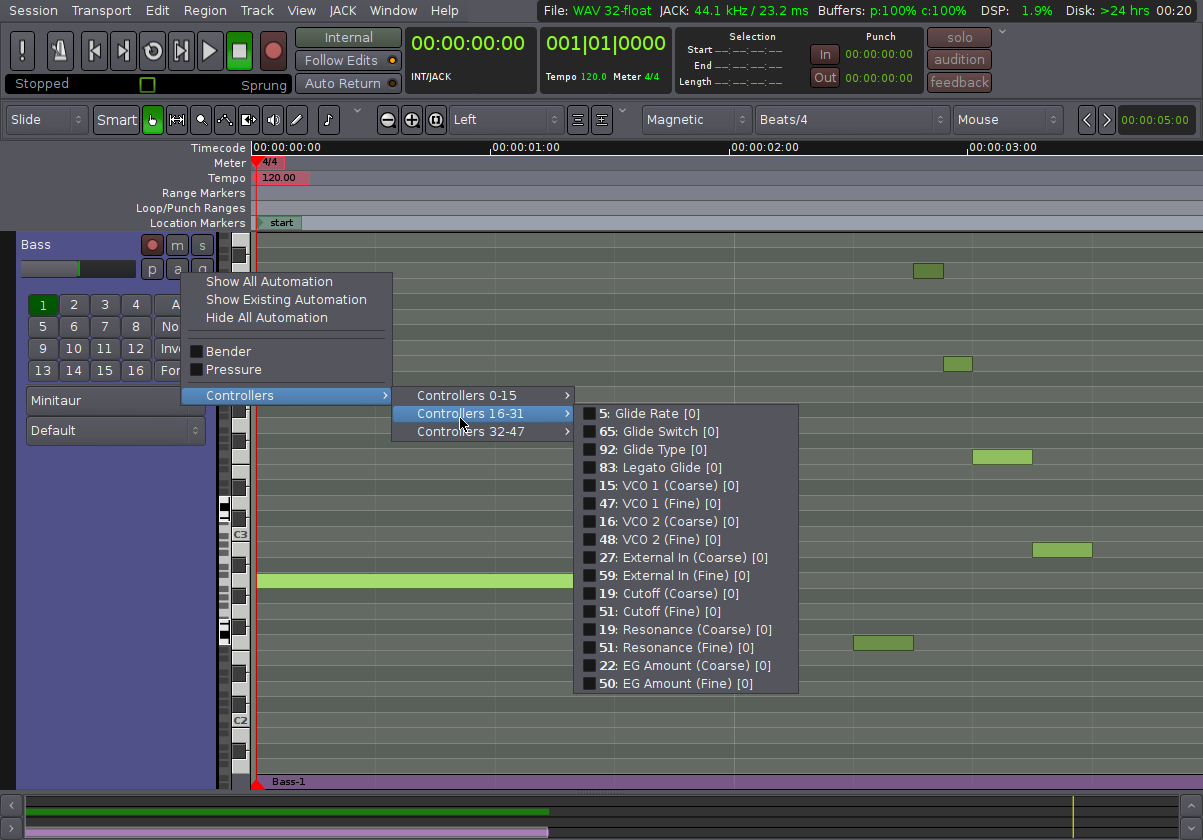 Ardour MIDI Patch, Controller, and Note Names